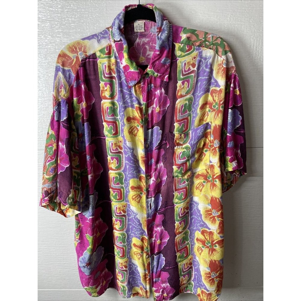 Vtg Mens Hawaiian Print Shirt Union Bay long life assured Extra Comfort Sz Xl